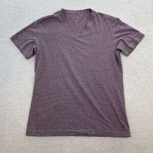 Lululemon Men’s Gray Red Striped V-Neck Athletic Gym T Shirt